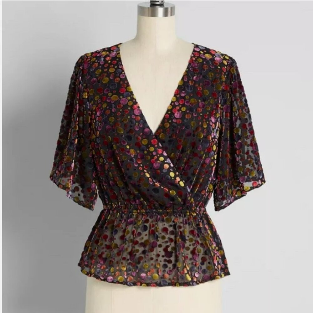 Modcloth  Mystifying Musings Wrap Black Peplum Blouse